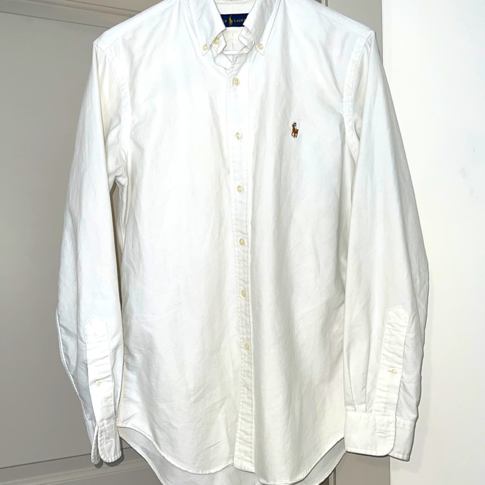 Mens White Button Down Polo by Ralph Lauren